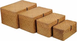 MALLOOM Lot 4 Paniers Jonc de Mer avec Couvercles