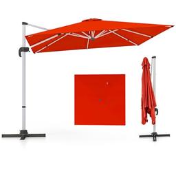 Costway Parasol déporté 3x3 m carré, rotatif 360° double toit