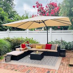 PURPLE LEAF Parasol déporté 3x4 m beige (8 baleines, UPF 50+)