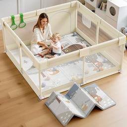Julrring Parc bébé 120x120 cm avec tapis et matelas