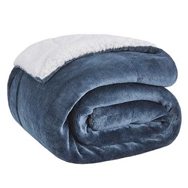 Bedsure Plaid Polaire Sherpa 150x200 cm Bleu Ardoise