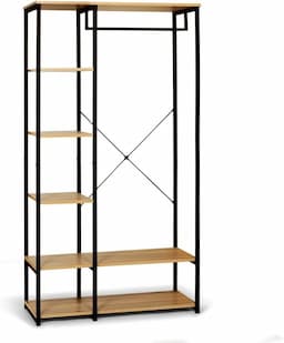 FACILITYS Dressing 6 Étagères Métal Noir Effet Bois