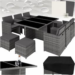 tectake Salon résine tressée 10 personnes aluminium + 2 housses