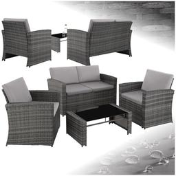 tectake Salon de jardin résine tressée 4 places (canapé, 2 fauteuils, table verre)