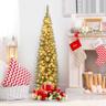 COSTWAY Sapin de Noël Lumineux 180 cm étroit, 180 LED blanc chaud
