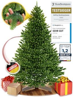 ArtiTree Sapin de Noël Artificiel 100 % PE 180 cm, pied bois FSC