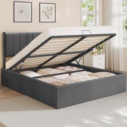 VASAGLE lit coffre 160 x 200 cm sommier relevable