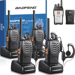 BaoFeng Talkie-Walkie PMR446 16 canaux (lot de 4, USB, casques)
