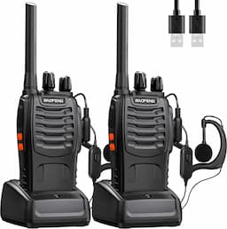 Baofeng Talkie-Walkie longue portée (PMR, 16 canaux, rechargeable USB, oreillettes incluses)