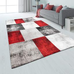 Paco Home Tapis Poils Ras Effet 3D Diamant Rouge 160x230