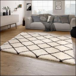 Paco Home Tapis Shaggy Scandinave Poil Long Motif Diamant