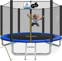 tectake Trampoline de jardin Ø 305 cm (certifié GS, filet de sécurité, échelle, bordure rembourrée)