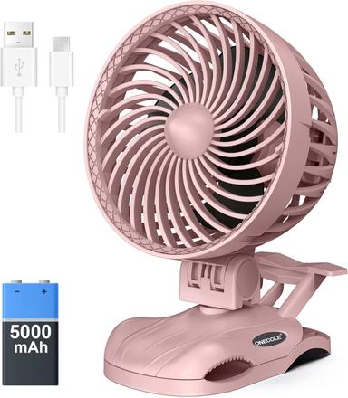 ONECOLE Mini Ventilateur USB à clip, batterie 5000 mAh, régulation CVT