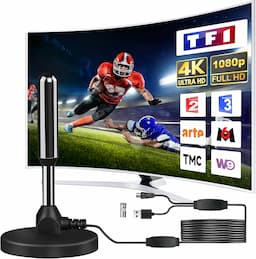 Bxgolkgd Antenne TNT intérieure 2026 (double ampli, câble 5 m)