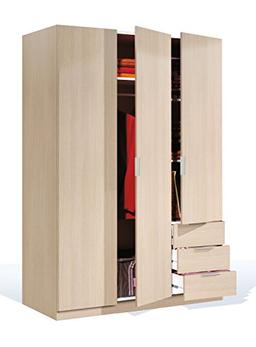 Habitdesign armoire penderie 3 portes et 3 tiroirs, finition chêne