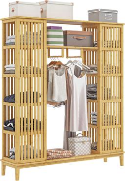 HOMCOM Armoire penderie en bambou 145 cm