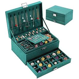 Withosent Boîte à bijoux en velours 2 niveaux avec serrure et clé
