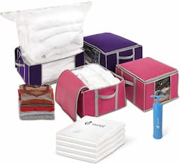 VOUNOT Kit XXL — 4 sacs sous vide + 4 coffres de rangement