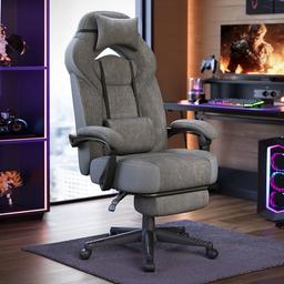 SONGMICS chaise gaming en suédine avec repose-pieds, gris ardoise