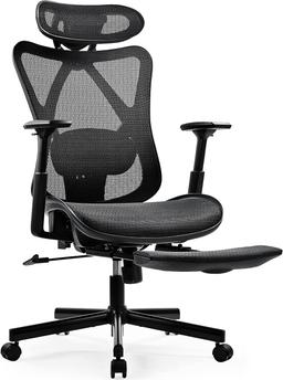 BASETBL Chaise de bureau en résille avec appui-tête et repose-pieds rétractable, 150 kg
