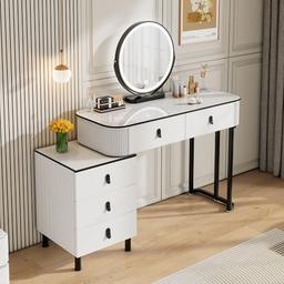 WOLTU coiffeuse à miroir rond pivotant LED et caisson réversible