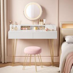 VASAGLE coiffeuse à miroir pivotant éclairé, multiprise et tabouret