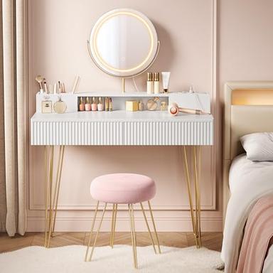VASAGLE coiffeuse à miroir pivotant éclairé, multiprise et tabouret