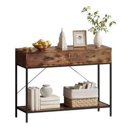 joolihome Console 2 Tiroirs + Étagère Métal/Bois
