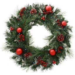 WeRChristmas Couronne de Noël givrée 60 cm avec 20 LED blanc chaud