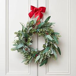 Lights4fun Grande couronne de Noël 60 cm avec nœud rouge