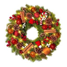 GlobaLink Couronne de Noël 40 cm, 40 LED, cannelle et citron