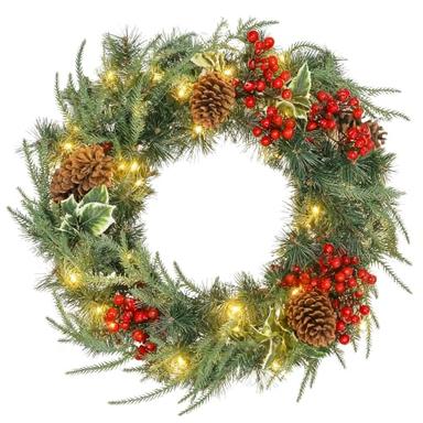 HOMCOM Couronne de Noël lumineuse 60 cm, 35 LED et minuterie