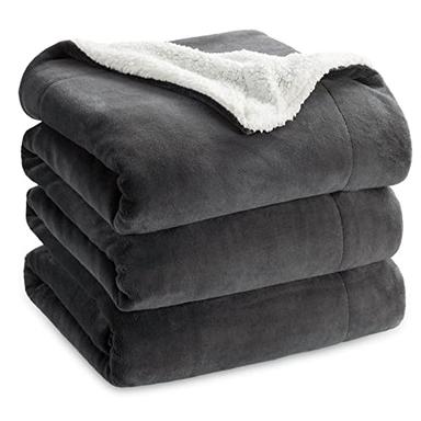 Bedsure Plaid Polaire Sherpa 220x240 cm (double face, 2 personnes) Anthracite