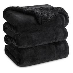Bedsure Plaid Polaire Sherpa 220x240 cm (double face, 2 personnes) Noir