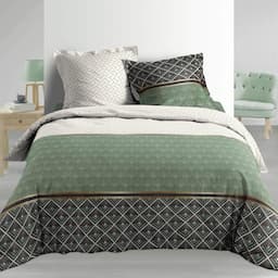 Douceur d'Intérieur Parure 3 Pièces Percale Imprimé Belor Vert