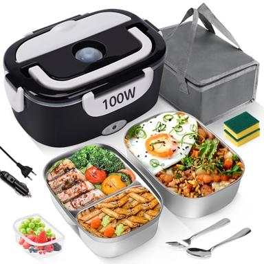MULBEVD Lunch Box Chauffante 100W 3 en 1, inox 304, 1,5 L + 0,45 L
