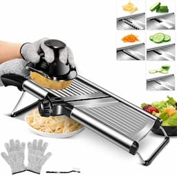 Masthome Mandoline Professionnelle — inox réglable + gant + brosse