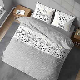 CÔTE DECO Parure 100 % Coton Gris et Blanc (240x220)