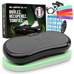 Bluefin Fitness Ultra Slim — plateforme vibrante (180 niveaux, programmes auto, câbles de résistance, télécommande)