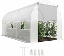 Outsunny Serre Tunnel 9 m² (bâche PE 140 g/m², porte + 6 fenêtres)
