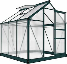 Outsunny Serre Polycarbonate 3,65 m² (structure aluminium, porte coulissante, lucarne)
