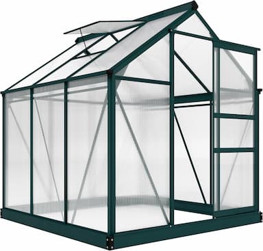 Outsunny Serre Polycarbonate 3,65 m² (structure aluminium, porte coulissante, lucarne)