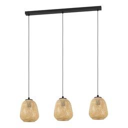 Eglo Dembleby suspension 3 lampes en bois naturel tressé, style bohème