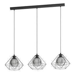 Eglo Vernham suspension 3 flammes, acier noir et verre fumé, E27