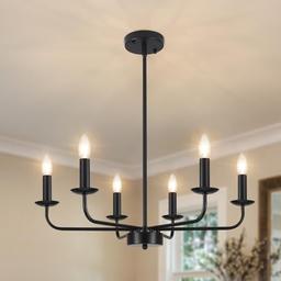 QAREHL lustre industriel 6 bras en métal noir mat, douilles E14