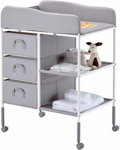 VEVOR Table à langer portable réglable (3 tiroirs, roulettes)