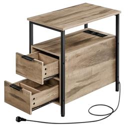 VASAGLE table d'appoint avec multiprise, 2 tiroirs et porte-revues