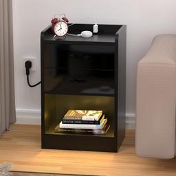 Lvhecforhm Table de Chevet Connectée LED Prises + USB