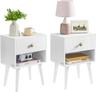 VASAGLE Table de Chevet Blanche Pieds Bois LET855