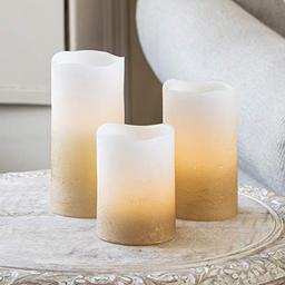Lights4fun lot de 3 bougies pilier LED en cire dorée effet ombré